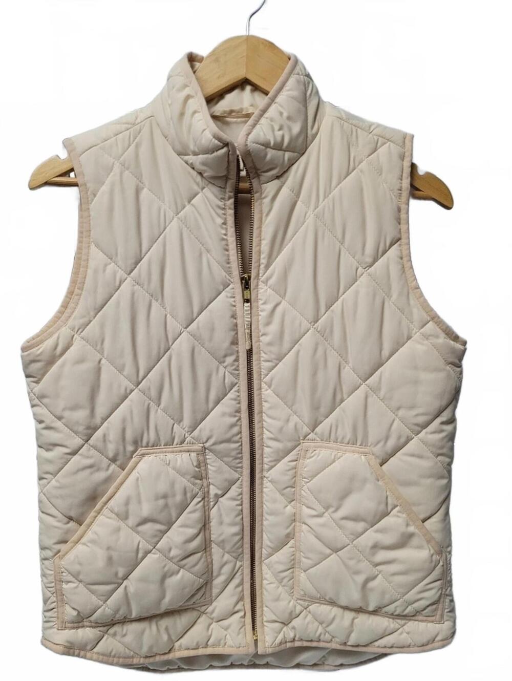 J.Crew Factory Women’s Cream Quilted Puffer Vest Zip Front Size S  Classic light